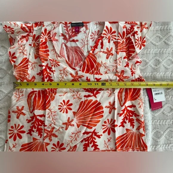 Vince Camuto Vibrant Red Seashell Print Rayon Blouse Women’s Size Small - Picture 13 of 15